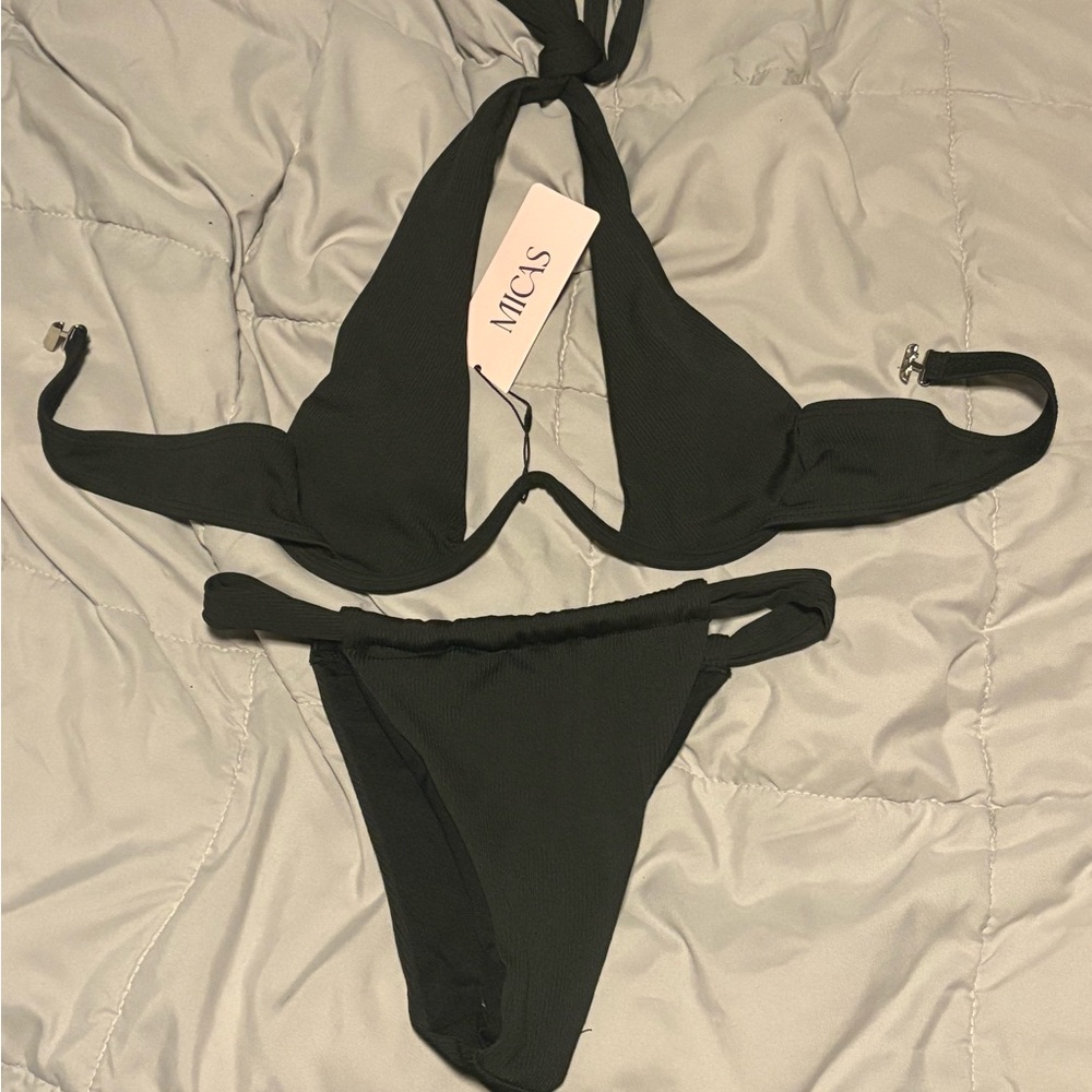 Black Cross Tie Halter Cut Out Bikini Set